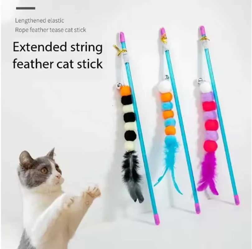 Funny Kitten Cat Teaser Interactive Toy Rod with Bell and Feather Toys for Cats Teaser Interactive Toy Rod Pet Cats Toys Stick M251209