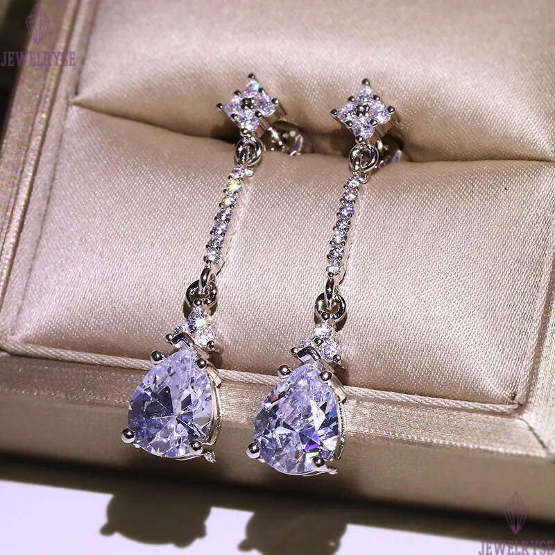 Shine cz zircon drop designer dangle earrings stud for women silver bling diamond crystal long tassel clover elegant earring earings ear rings jewelry