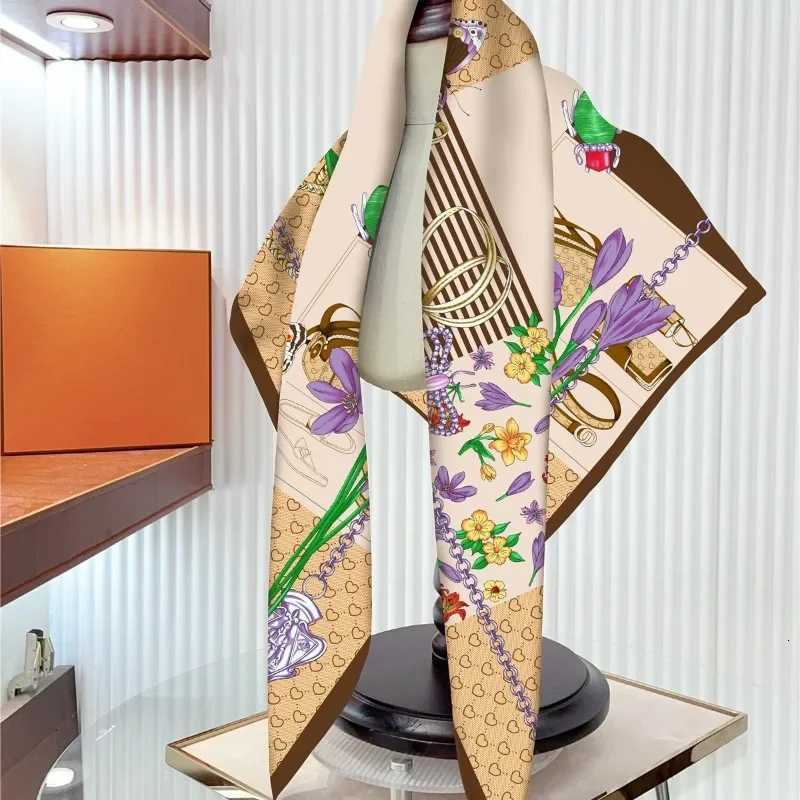 Luxury 68cm Golden Cashew Flower Scarf Womens Spring and Summer Thin Imitation Silk Scarf High-end Light Luxury Shawl Scarfs Headscarf Y251208