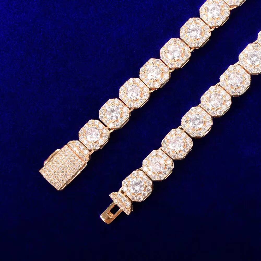 Gold Silver Square Clustered Tennis Chain for Men Necklace Hip Hop Zircon Brass Geometric Wedding Gift Jewelry Trend