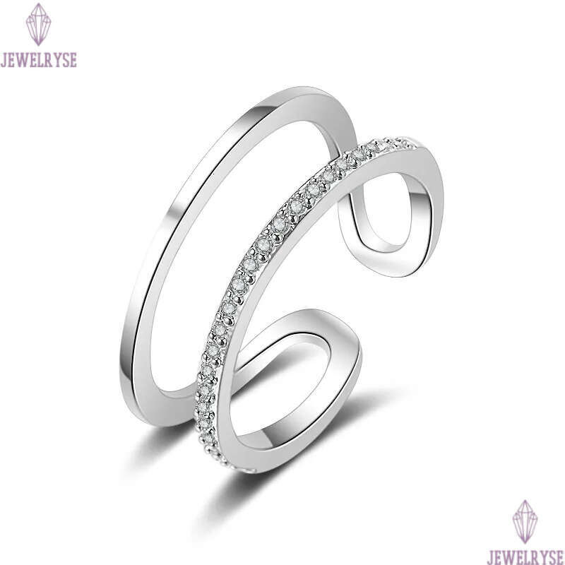 luxury double row crystal open band rings for women wedding jewelry 18K rose gold korean designer love ring birthday gift