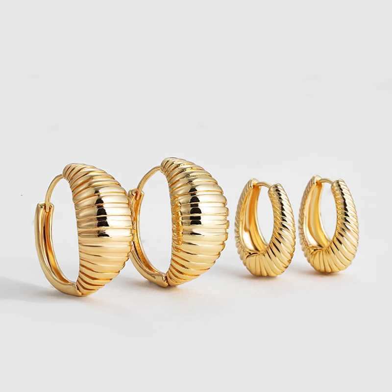Creative Design Smooth Square Round Chunky Hoop Earrings for Women Gold plated Thread Texture Ear Piercing Huggie Hoops Gift K251209 H260129