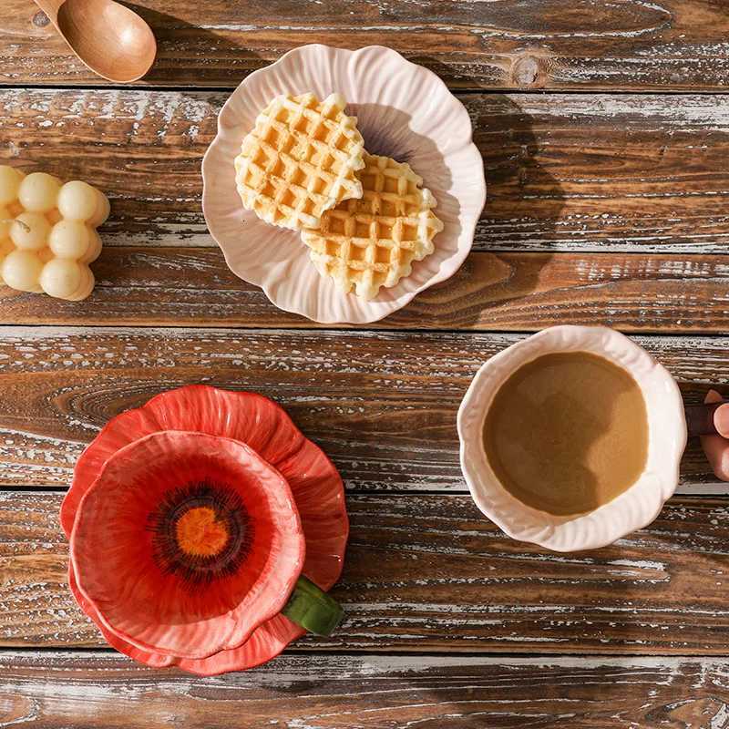 300ML European Ceramic Coffee Cup Saucer Flower Shape g Delicate Flower Afternoon Tea Flower Tea Coffee Cup Breakfast Milk g H251209