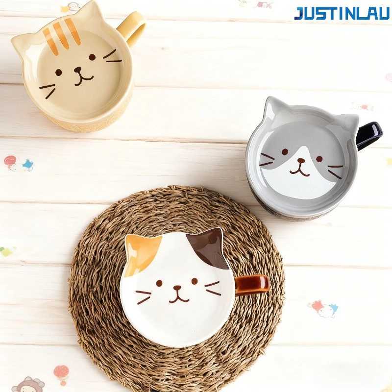 Cute Cartoon Cat Ceramic g Lid Creative Household Tableware Breakfast Milk Cup Breakfast g Water Cup Ceramic g coffee cup H251209