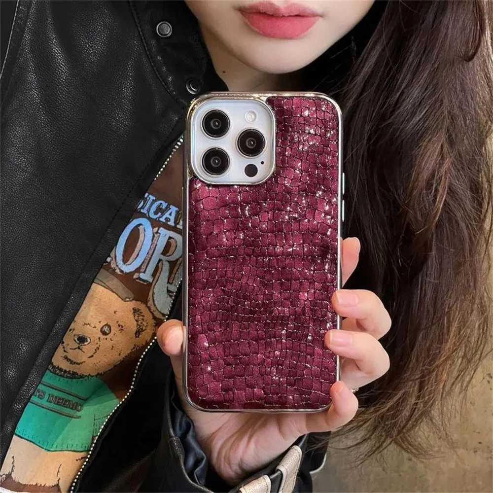 Luxury Crocodile Pattern Glossy Case For iPhone 11 12 13 14 15 16 17 Pro Max Plus 17 Air or Shockproof Bright Plating Cover C251209