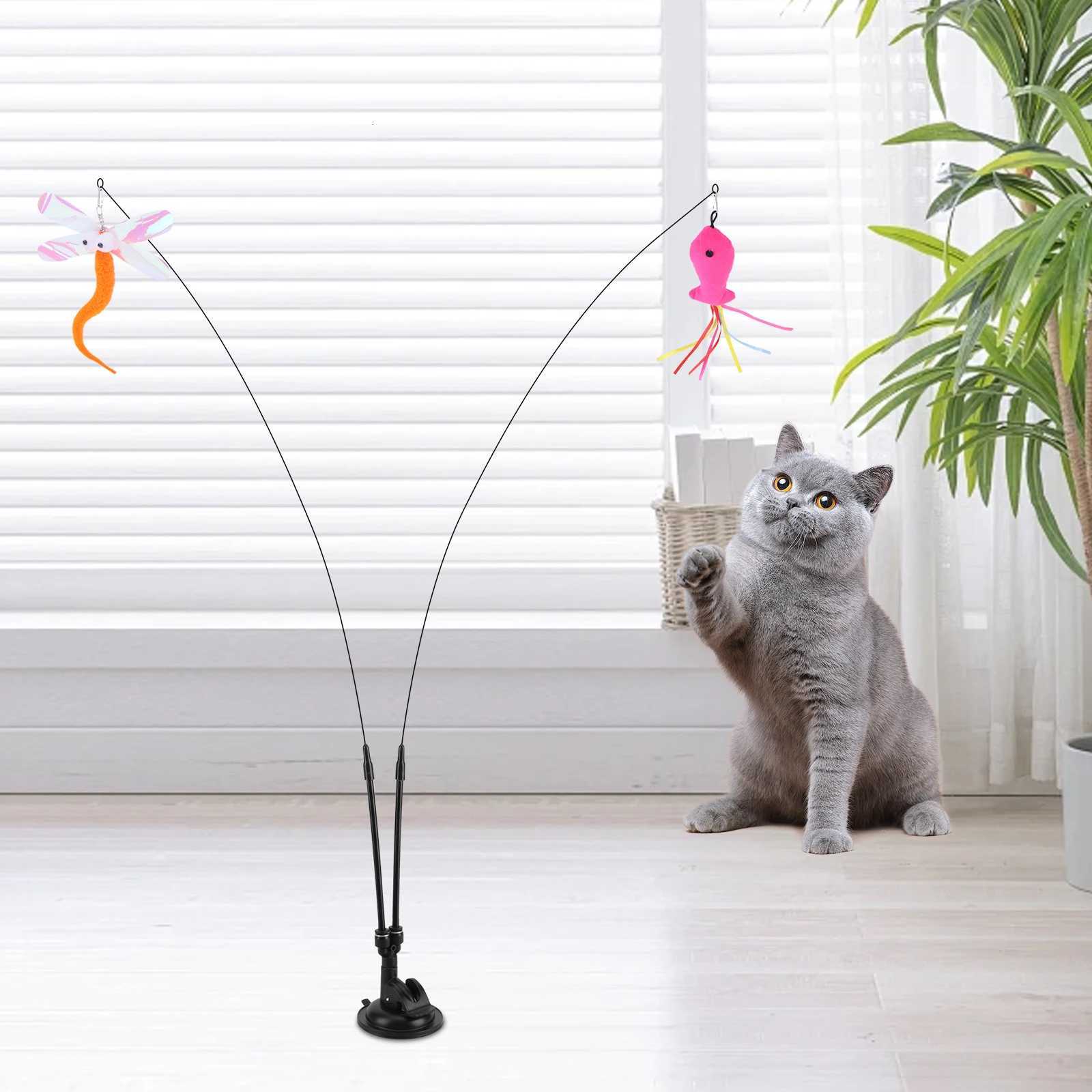 Pet Cat Toy Set Suction Cup Toy Set Multifunction Teaser Stick Set Handfree Cat Toy Stick for Cat Training Playing Accessories M251209