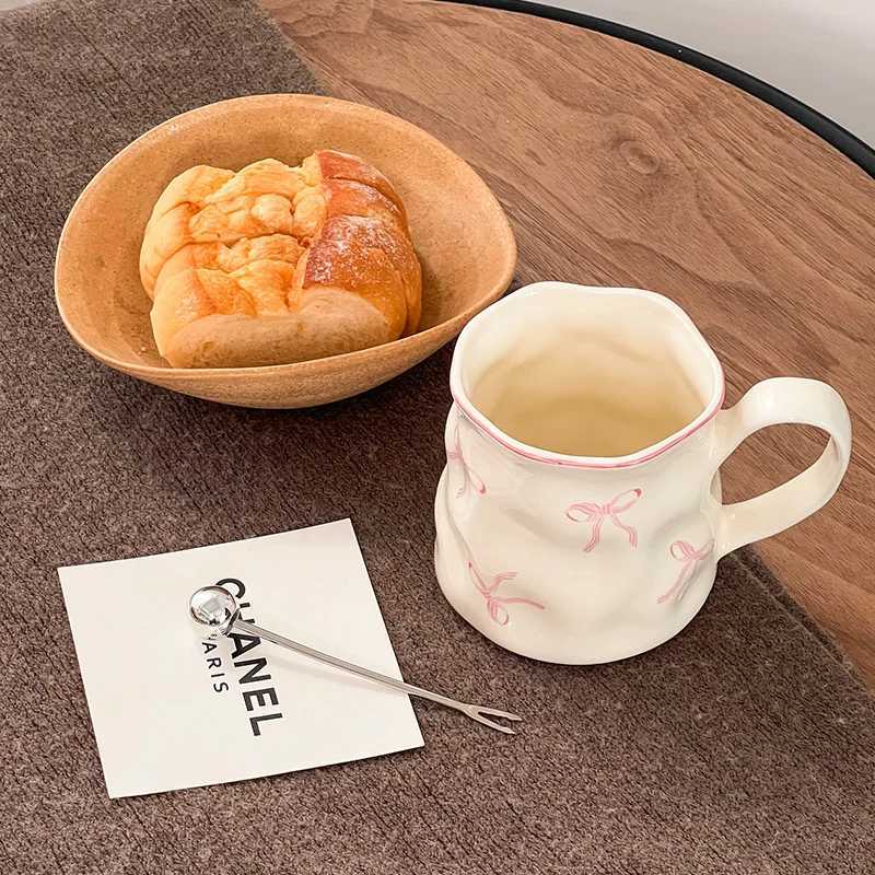 European Ceramic Coffee Cup Creative Hand Knead Bow g Exquisite Afternoon Tea Flower Tea Cup He Milk Breakfast Oatmeal g H251209