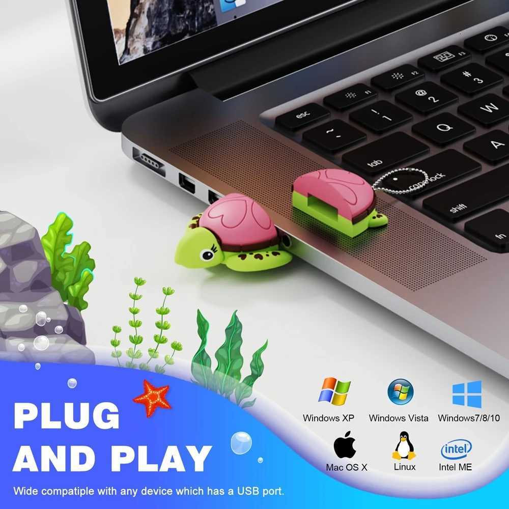 Cute USB Flash Drive 256GB 128GB 64GB Cartoon Sea Turtle Shaped Novelty 32GB 16GB 8GB Memory Stick Pendrive Gift Flash Memory C251209