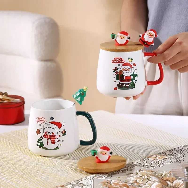 Festive Christmas Xmas Theme Ceramic g Cup Set with Lid And Spoon - 2025 Christmas Gift Box g for Coffee Milk Tea Breakfast H251209
