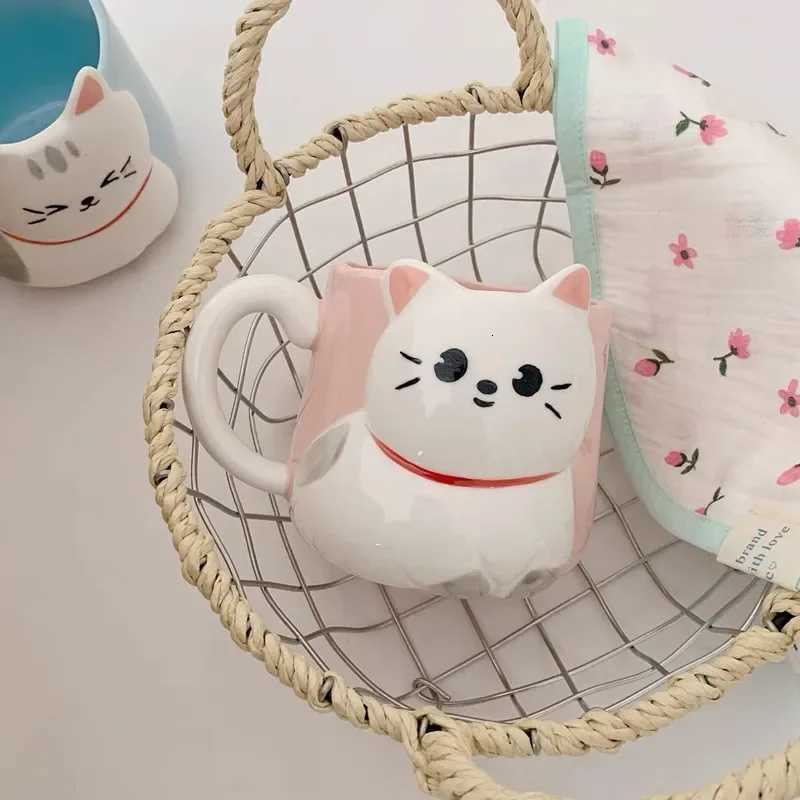 Cartoon 3D Embossed Ceramic Cup Cute Cat Coffee Milk Tea Breakfast Handle Cup Tableware Novelty Gift He 500ml g H251209