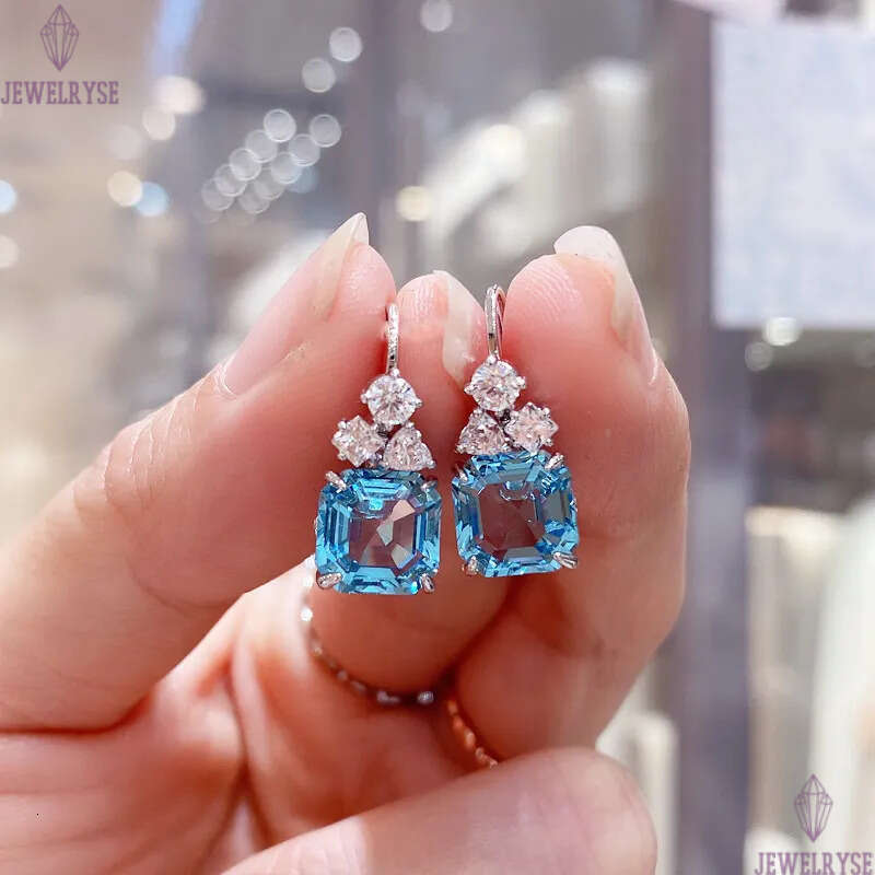 Luxury square blue crystal designer earrings for women romantic shine diamond stone cz zircon elegant charms earring earings ear rings jewelry