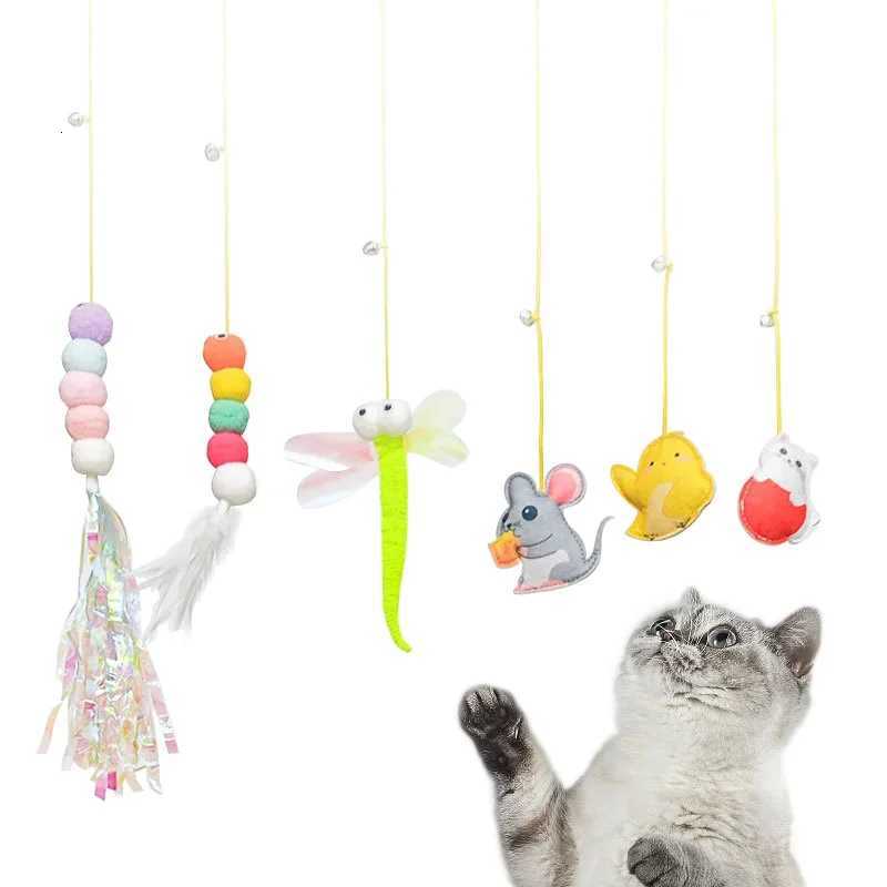 Cat teasing stick self - entertaining toy cat teasing magic tool cat boredom - relieving swing door hanging elastic feather toy M251209