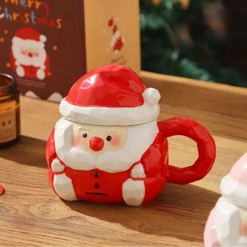 Santa Claus g Creative Ceramic Coffee Cup with Lid Embossed 3D Breakfast Milk g Afternoon Tea Flower Tea Cup Christmas Gift H251209
