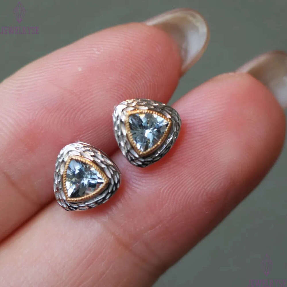 S925 sterling silver triangle geometry designer earrings for women cute lovely blue crystal shine cz zircon girls charms earring earings ear rings jew