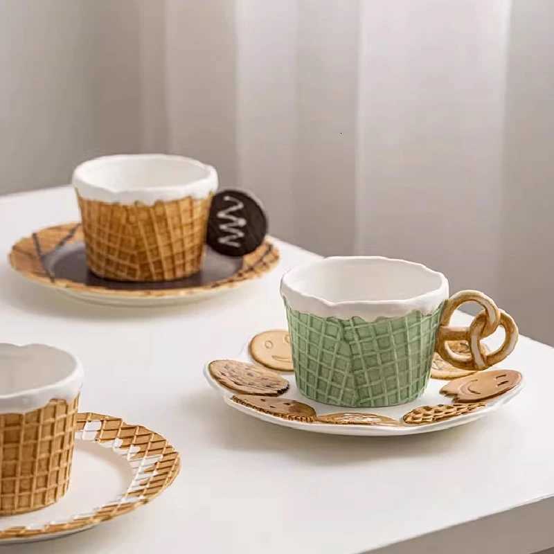 Cookie-shaped Ceramic Cup Dessert Plate Korean Breakfast Plate Afternoon Tea Dessert Plate Coffee g Milk g Birthday Gift H251209