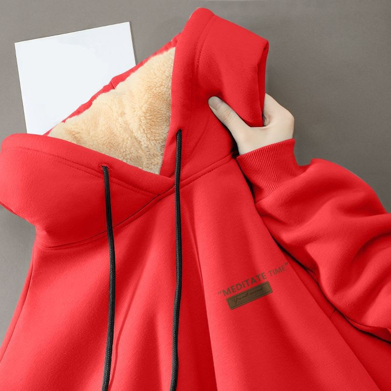 Men's Student Hoodie: Winter Lamb Fleece Thickened Loose Casual Versatile Couple-Style Hooded Top