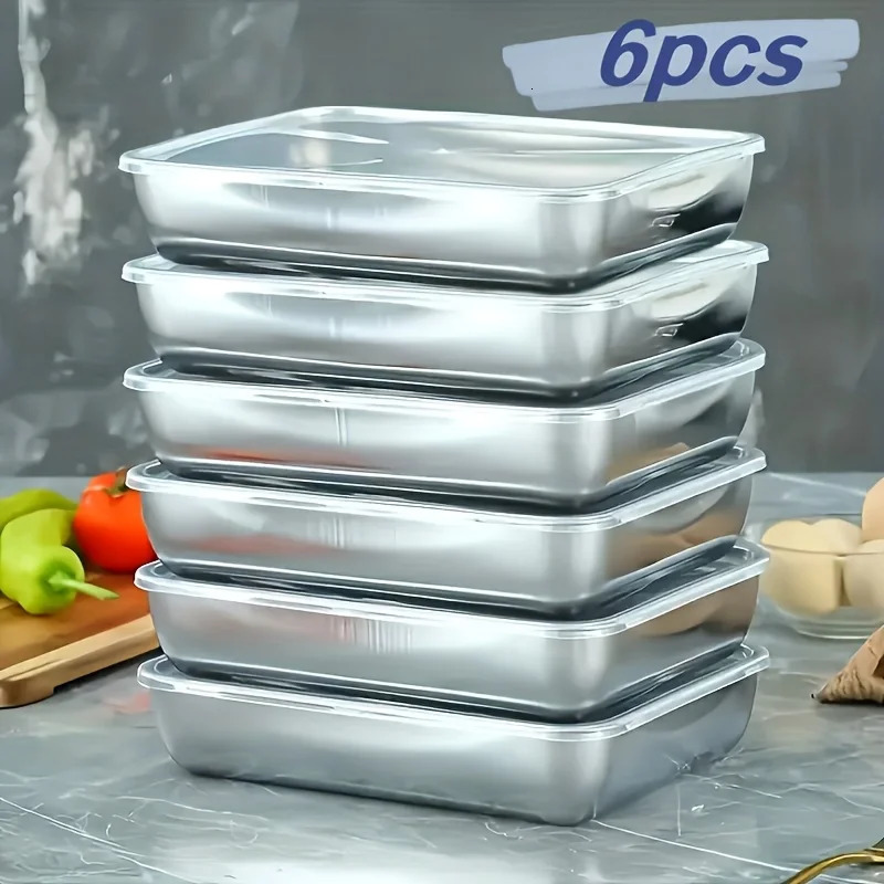 6pcs Stainless Steel Food Storage Container Large Capacity Suitable for Vegetables Fruits Fresh Meat and Various Foods 251204