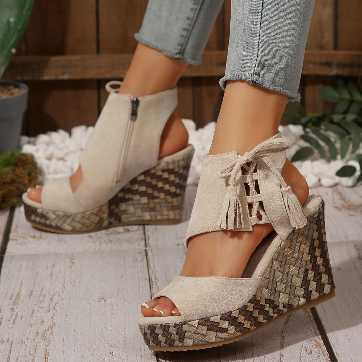 Women Wedges High Heels Sandals Women Designer Platform Sandals Platform Wedges Open Toe Ladies Shoes Summer High Heels Slope Sandals Leather ZIP Roma
