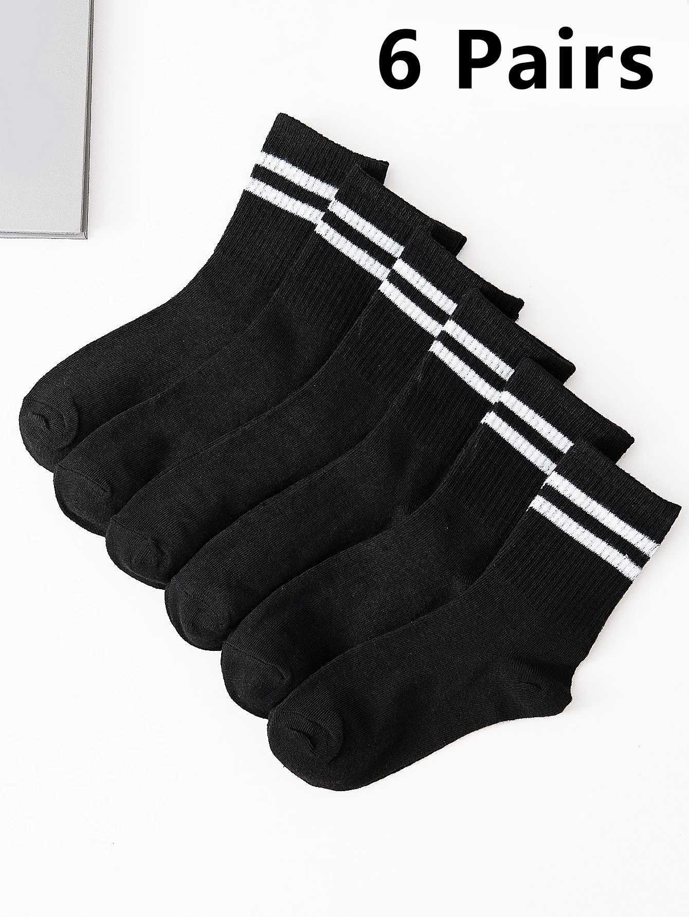 6 Pairs Popular Parallel Bars Socks Mens Business Sports Sweat-absorbing Breathable Spring Autumn Simple High-quality Boy SocksT251209