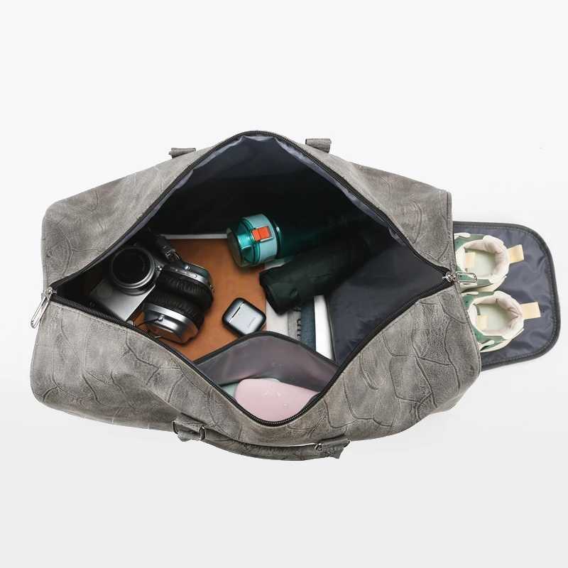 Soft Leather Travel Bag Large Capacity Fi Weekend Bag Handle Bag Lightweight Sports Gym Bag With Separate Shoe Cpartment Y251209