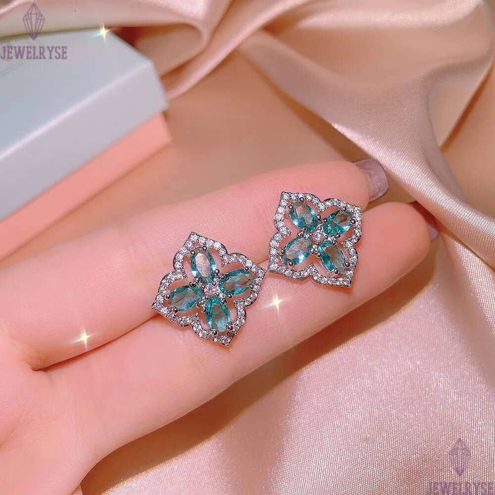 2023 New Luxury Green Stone Diamond Stud Earrings for Women Girls Sweet Clover Designer Crystal Shining Bing Earring Earings Ear Rings Necklaces Weddi