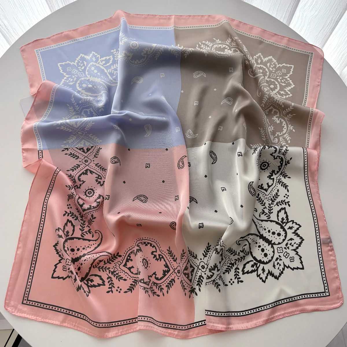 Luxury 7070cm Luxury Square Scarves For Women Soft Stain Neck Scarf Fashion Shawl Warp Elegant Neckerchief Bandanas Floral Print Hijab Y251208