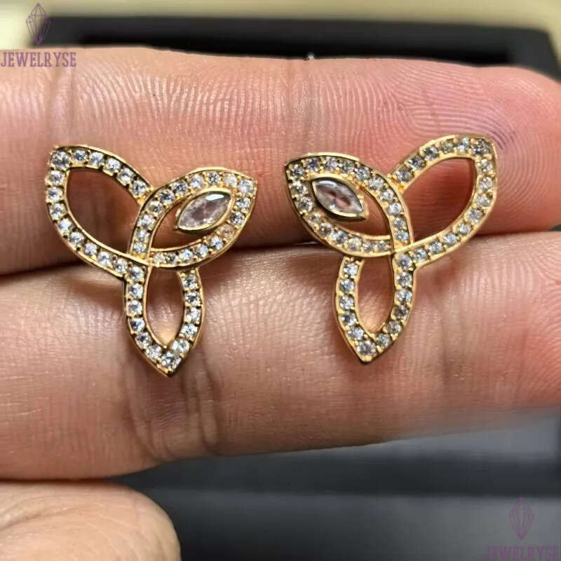 2025 new classic clover designer earrings for women girls sweet leaf leaves hollow full diamond 18k rose gold silver crystal earings ear rings jewelry