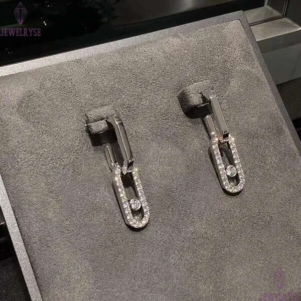 Luxury top grade classic slide bead crystal designer earrings for women shine diamond stone silver rose gold charm elegant earring earings ear rings j