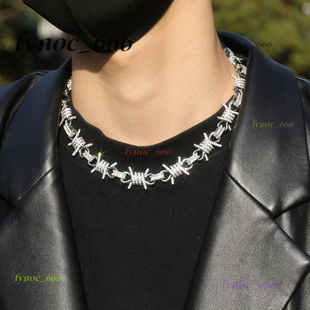 19mm Hip Hop Punk Mens Thorns Cuban Link Chain Necklace Bracelets Moissanite Men Jewelry