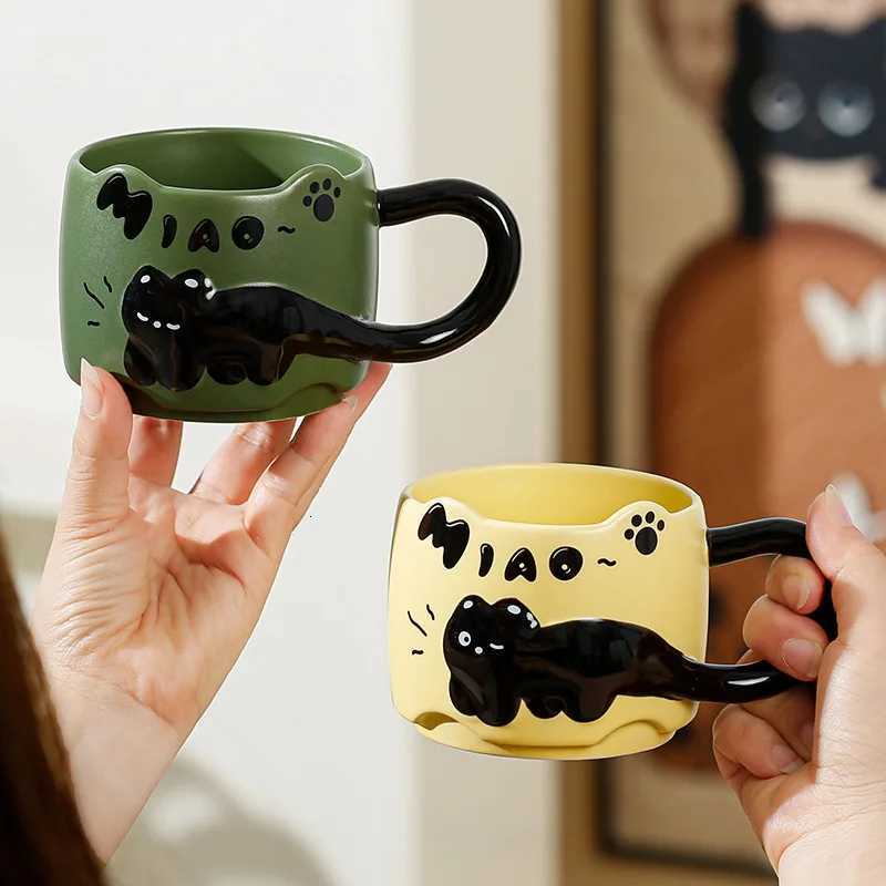 1PC Ceramic g Cute Small Black Cat High-value Creative Cute Coffee Milk Breakfast Cup H251209