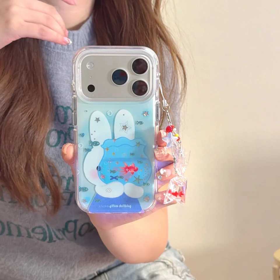 Cute Ocean Rabbit Glitter Star Phone Case for iPhone 17 16 Pro 15 Pro Max 13 14 Cover with Ch Cases Cartoon Shockproof Funfas C251209