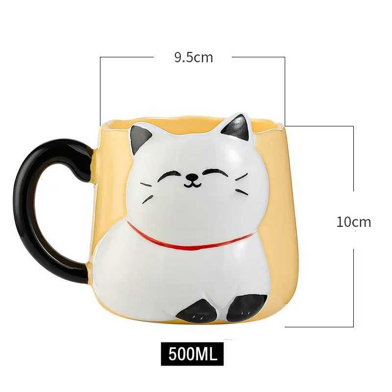 Cartoon 3D Embossed Ceramic Cup Cute Cat Coffee Milk Tea Breakfast Handle Cup Tableware Novelty Gift He 500ml g H251209