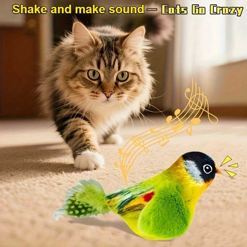 1pc Interactive Cat Toy with Chirping Sound Feather Wand - Soft Polyester and Feather Wand Realistic Bird-like Movement M251209