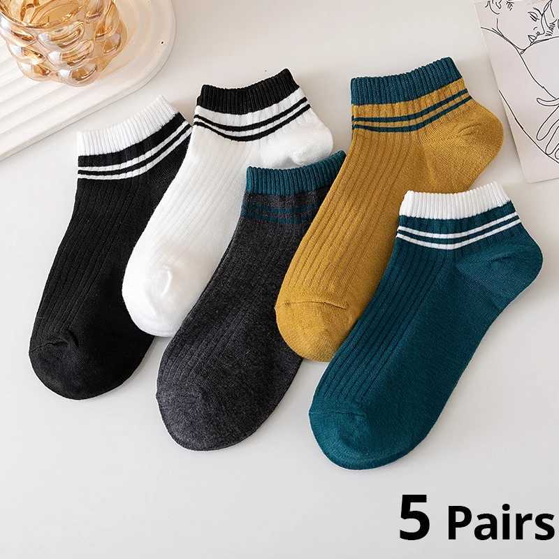 5 Pairs Sports Breathable Low Cut Boat Socks Spring Summer Cotton Striped Sports Korean Preppy Style Men SocksT251209