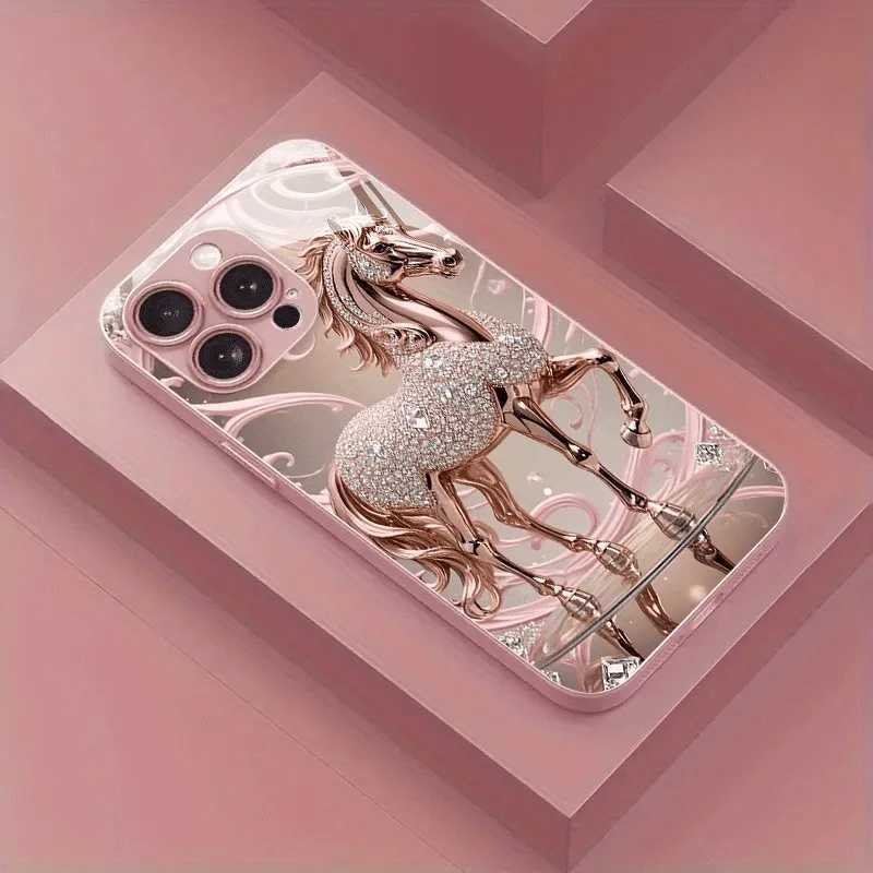 Luxury Diamond Horse Pattern Metallic Phone Case For iPhone 17 16 15 14 13 12 11 Pro Max 15 14 Plus 17 Air 16E Cover C251209
