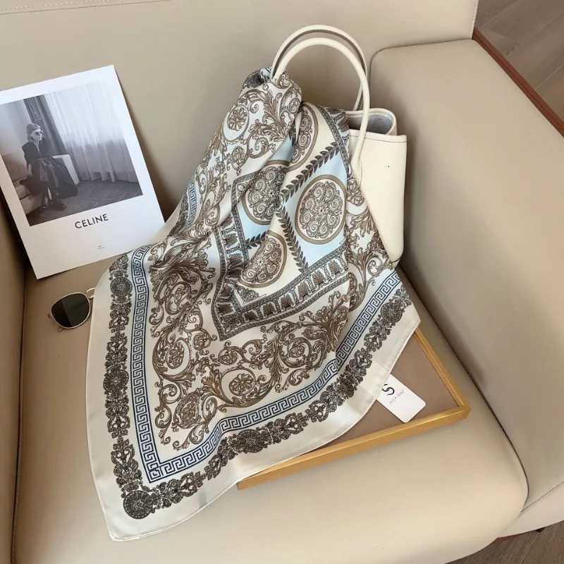 Luxury 70cm British Style Emulated Silk Scarf Womens Cashew Flower Square Scarf Fashion Retro Decorative Neckerchief Shawl Kerchief Y251208