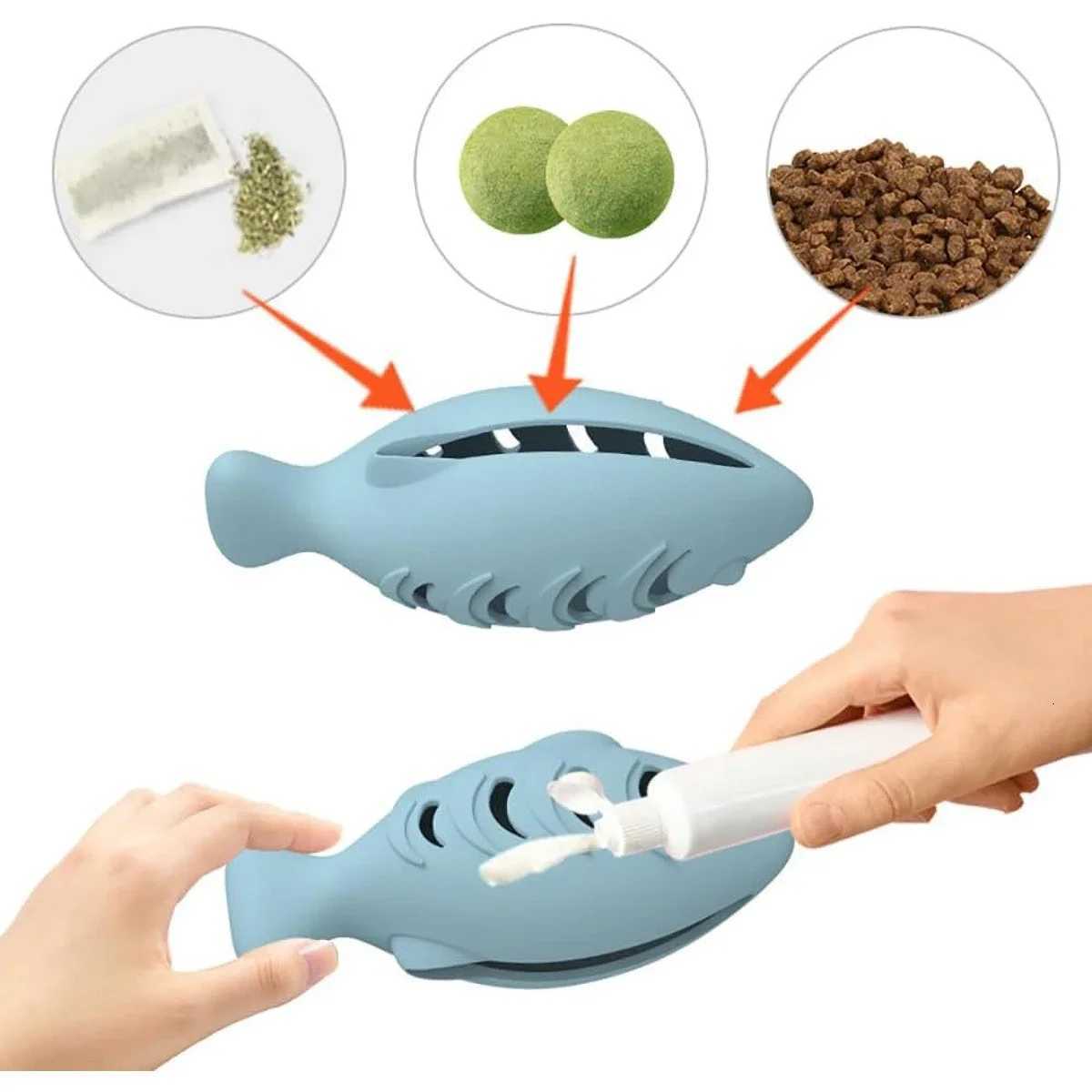 Interactive Cat Toy for Indoor Cats Food Dispenser Feeder Blue Treat Catnip Stuffer Fun Engaging Pet Play M251209