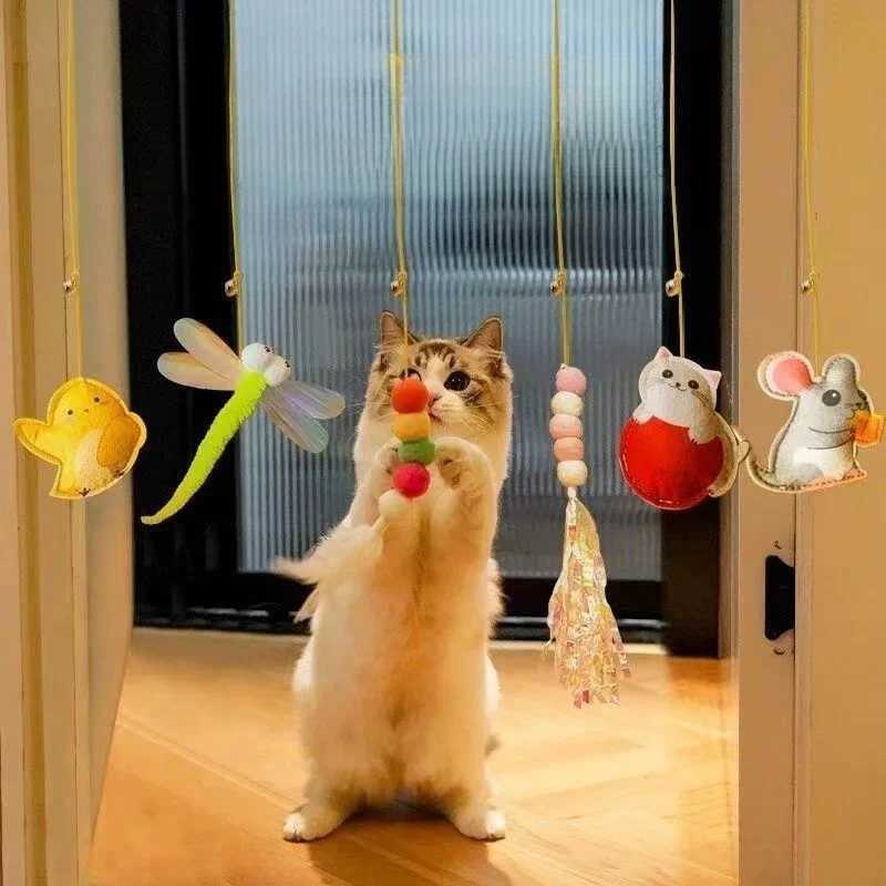 Cat Toys Interactive Adjustable Pet Bite Resistant Rope Hanging Door Swing Funny Cat Stick Pet Toys Products Kitten Supplies M251209