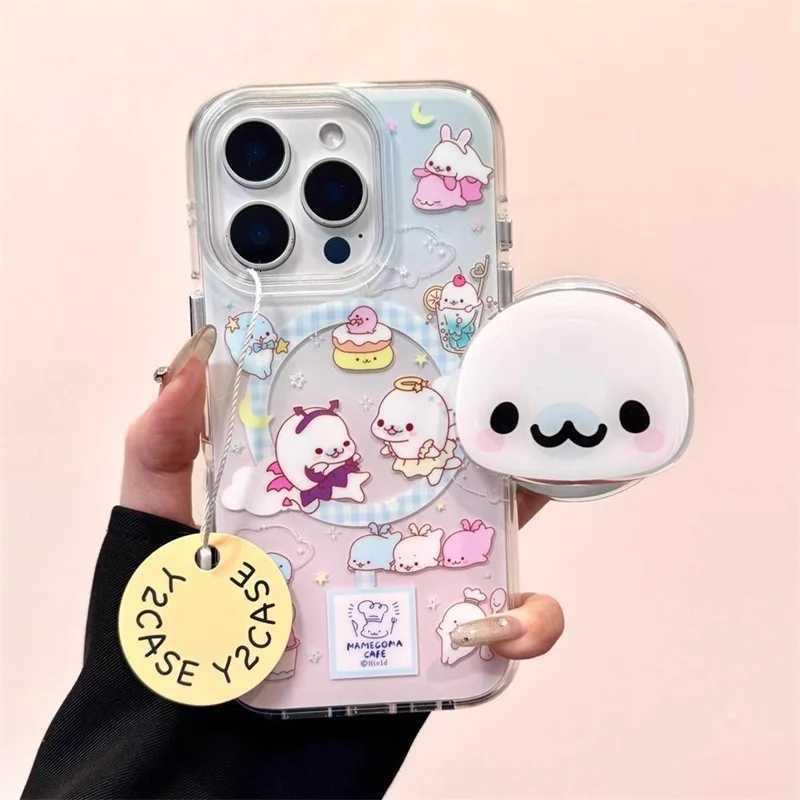 Magnetic attraction paintings gradient baby seal Phone case with magnetic bracket for iPhone 11 12 13 14 15 16 17 Pro max C251209