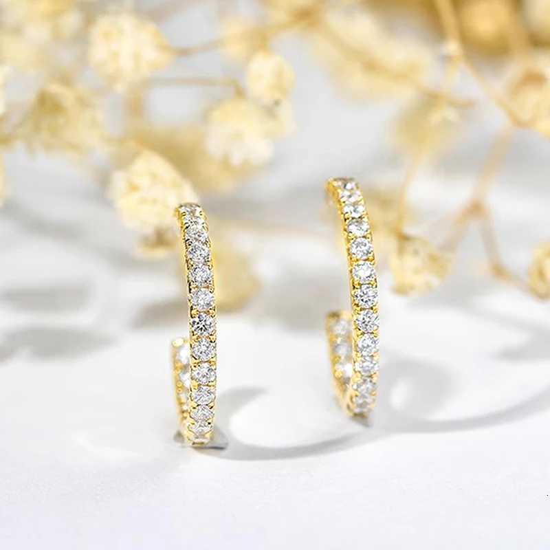 Huitan Simple Gold Color Loop Earrings Women Shiny Zirconia Jewelry for Daily Wear Teen Girls Versatile Fashion Accessories H260129