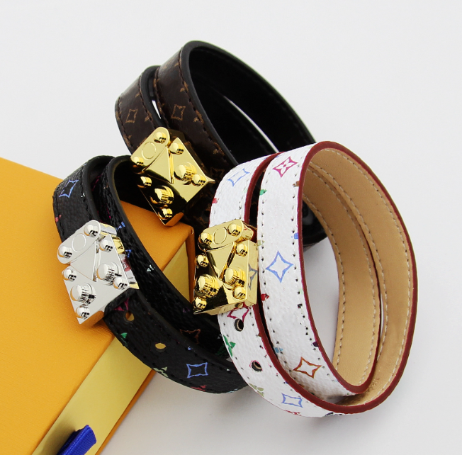 Designer Bracelet Leather Double Layer Bangle Buckle 18K Gold Plated Wristband Cuff Fashion Men Women Party Jewelry Gifts