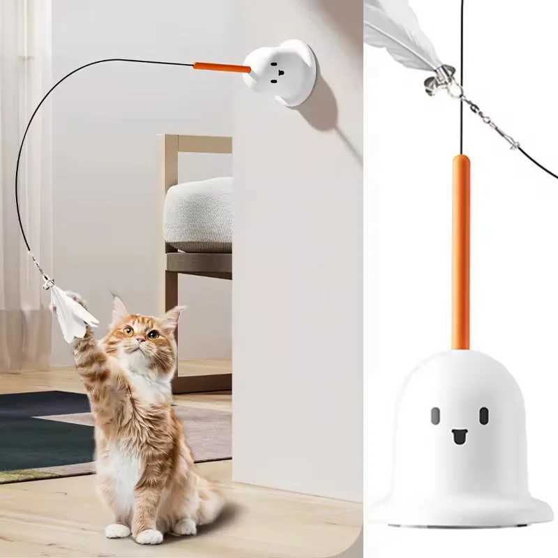 Cat Toy Teaser Rod with Suction Cup Self - entertaining Feather Pet Toy with Bell Long Pole Interactive and Bite - Resistant M251209