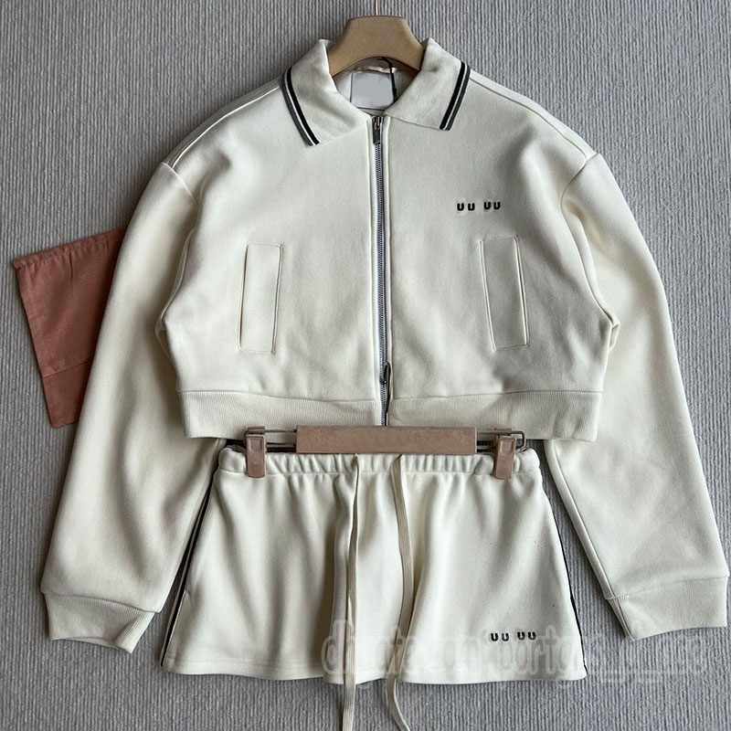 Zipper Up Crop Jacket For Women Designer Elastic Waist Tennis Mini Skirt Luxury Autumn Spring Vacation Casual Sweatshirt