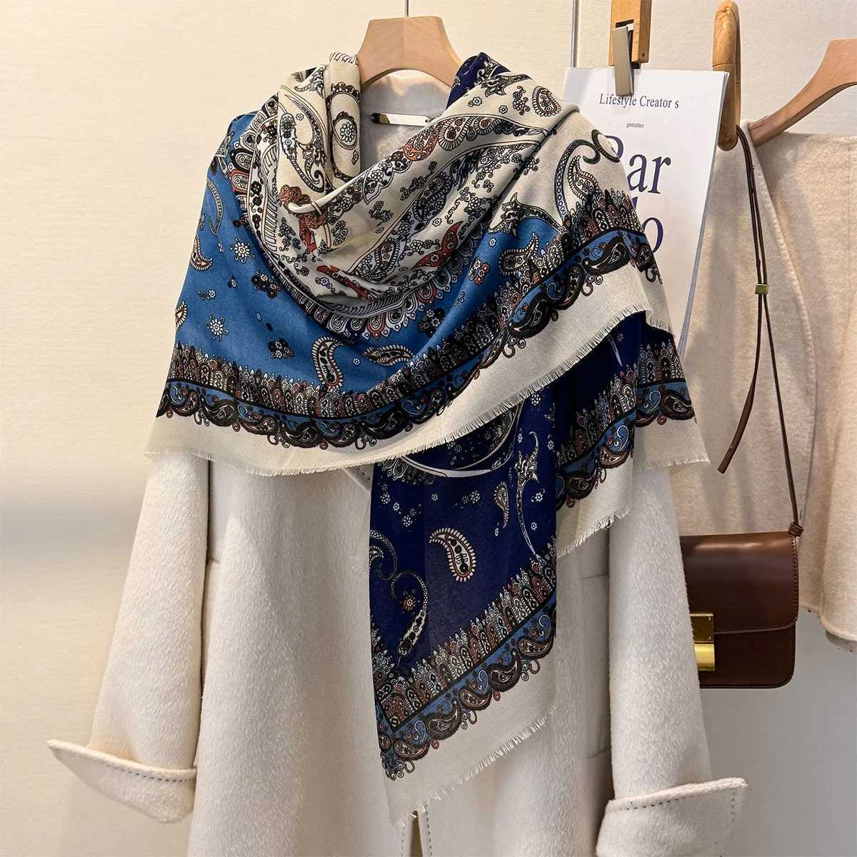 Luxury Autumn Winter Versatile Cashew Cotton Linen Large Square Scarf For Women Luxury Style Outerwear Decoration Windproof Shawl New Y251208