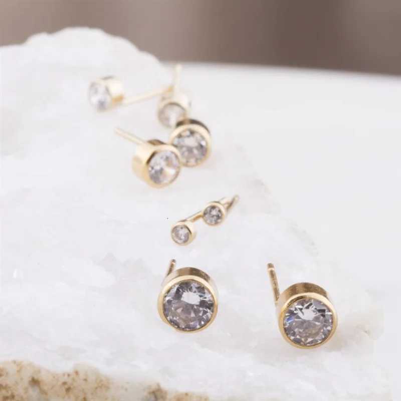 luxury 14K Gold Filled Cubic Zirconia Stud Tarnish Resistant Dainty Women Earrings Simple Waterproof Jewelry K251209 H260129