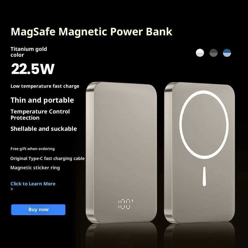tra-thin metal digital display PD magnetic power bank thin large capacity tra-thin cpact wireless charging power bank H251209