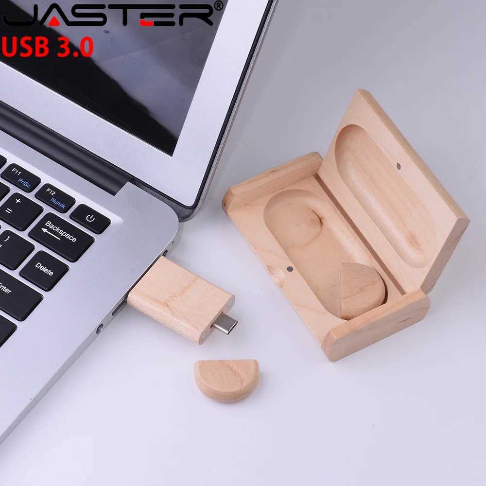 JASTER USB Flash Drive TYPE-C 2 in 1 Memory Stick 30 Wooden Pendrive 4GB 8GB 16GB 32GB 64GB 128GB Pen driveNo custi C251209