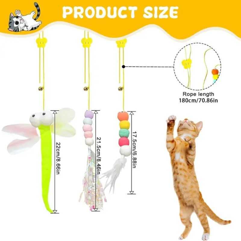 Hanging Door Bouncing Interactive Cat Toy Feather Stick Retractable Cat Teaser Wand Toy with Suction Cup Interactive Cat Toy M251209