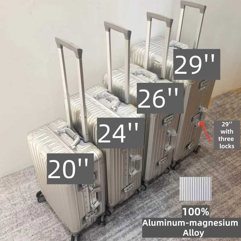 100 Aluminum-magnesium Alloy Travel Suitcase High Quality Rolling Luggage 20/24/26/29 Trolley Luggage Carry-On Cabin Suitcase K251209