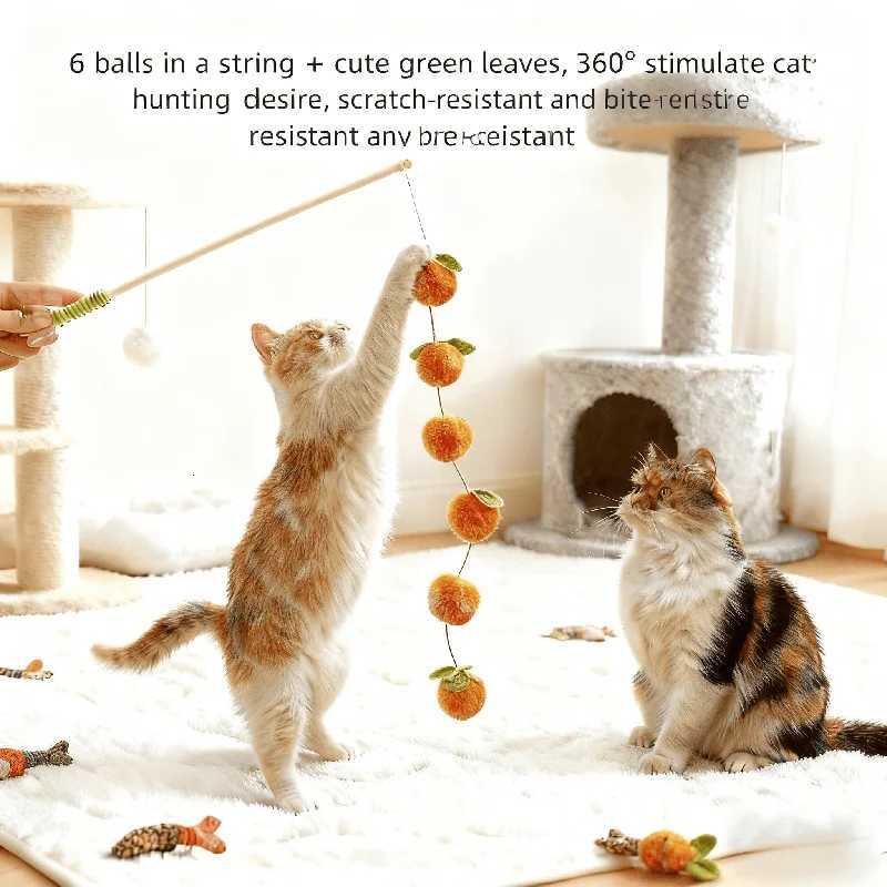 New fruitful tomato bell wooden handle cat teaser felt persimmon self-happy boredom cat teaser pet toy M251209
